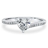 BERRICLE Sterling Silver Cubic Zirconia CZ Heart Solitaire Promise Engagement Wedding Bridal Ring