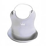 Cute Silicone Baby Bibs Waterproof, Very Cool. Elegant Light Blue Color Plus Healthy Recipes E-book for Babies. Feeding Clean and Easy with Food Catcher Pocket.