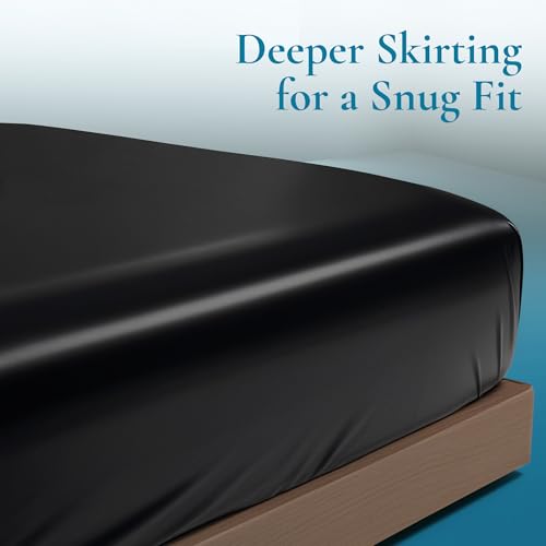 Vinyl Waterproof Fitted Sheet, King 183 x 203 cm, 40 cm Deep Pocket, Phthalate-Free Black Wipe-Clean Mattress Protector with Side Pocket & Repair Kit, for Massage Oil, Water & Silicone
