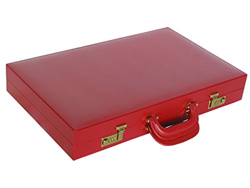 Leather/Microfiber Backgammon Set - (23" Large Attache Case, Zaza & Sacci) - Red