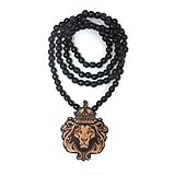 Baoyi Jewelry Animal King Lion Black Beads Pendant Wood Necklace Wooden Hip-hop Bead Chain Good Wood Style for Men (King Lion-black wood)
