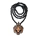 Baoyi Jewelry Animal King Lion Black Beads Pendant Wood Necklace Wooden Hip-hop Bead Chain Good Wood Style for Men (King Lion-black wood)