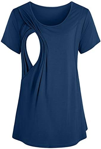 HIRIRI Women Maternity Nursing Breastfeeding Pregnant Short Sleeve Solid Shirt Top Blouse