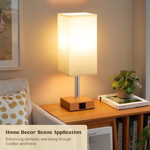 Aooshine Bedside Lamps, Table Lamp for Living Room Bedroom, Touch Lamps Bedside with USB A+C Charging Ports, Dimmable Bedroom Lamp with Fabric Shade for Kids Room, Study, Dorm, Office(Bulb Included)
