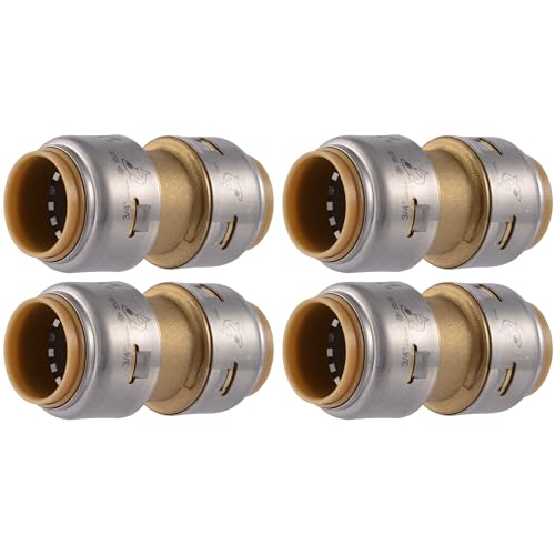 SharkBite Max 3/4 Inch Coupling, Pack of 4, Push to Connect Brass Plumbing Fitting, PEX Pipe, Copper, CPVC, PE-RT, HDPE, UR016A4