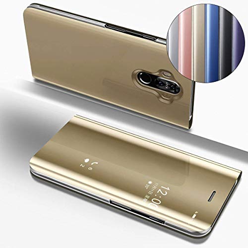 ISADERSER Mate 9 Case Huawei Mate 9 Case Stand Luxury View Book Style Flip Electroplate Plating Mirror Makeup Slim Shockproof Full Body Protective Case Cover for Huawei Mate 9 Case Mirror Golden