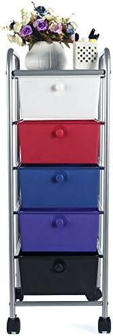 EaseOffice 5-Drawer Rolling Storage Cart with Heavy Duty Chrome Steel Frame for Home, Office, Beauty Salon and More, Multicolor