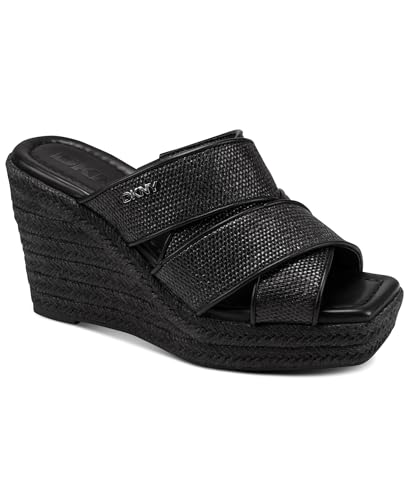 DKNY Women's Cresson Espadrille Strappy Wedge Sandal, Black, 11