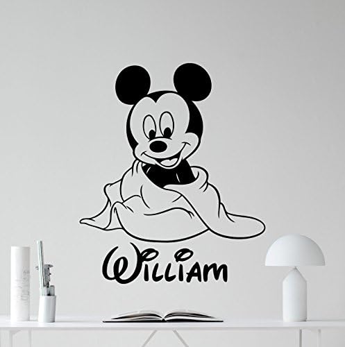 Personalized Mickey Mouse Wall Decal Boy Custom Name Mickey Mouse Walt Disney Cartoons Vinyl Sticker Baby Girl Boy Customized Kids Room Wall Art Bedroom Nursery Wall Decor Mural