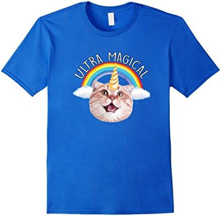Men's Unicorn Cat T-shirt by Zany Brainy, Cute Rainbow Uni Kitty 2XL Royal Blue