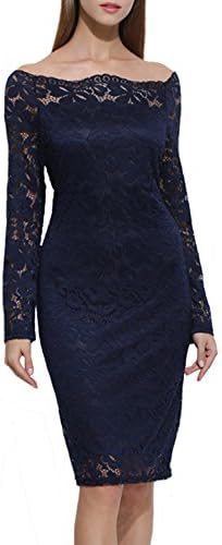 STKAT Women's Long Sleeve Off The Shoulder Floral Lace Twin Set Cocktail Party Evening Dress