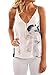 WLLW Women Spaghetti Strap Front Zipper Floral Print Shirt Tops Tanks Camis, White, S