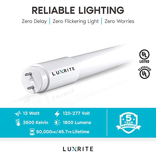 Luxrite 4FT T8 LED Tube Light, Ballast and Ballast Bypass Compatible