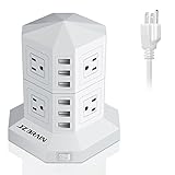 JZBRAIN 8-Outlet 6-USB Tower Surge Protector Power Strip Power Socket Strip 9.8ft Cord White