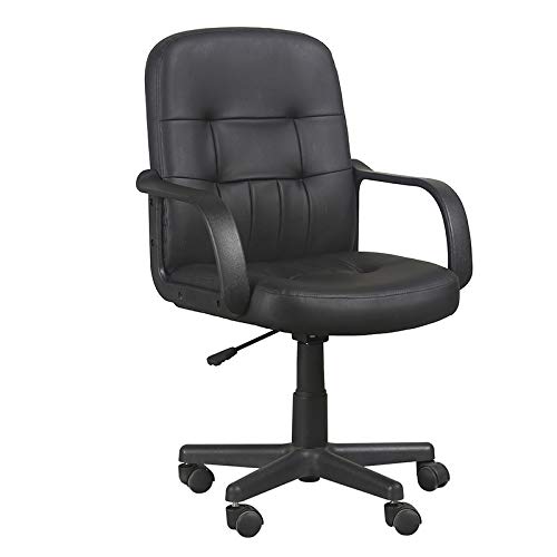 GIZZA Modern Mid Back Support Office Chair Black Grey Faux Leather High Adjustable for Computer Desk Workstation (Black, Model 1)