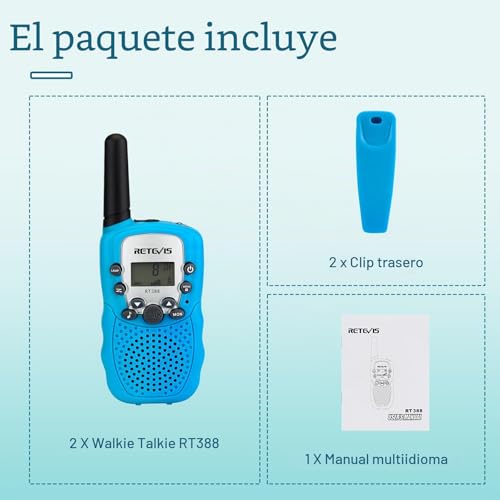 Retevis RT388 Kids Walkie Talkie PMR446 8 Channels Flashlight VOX Walkie Talkie Kids Boys Girls Childrens Walkie Talkie for Garden Toys Hiking Camping and Other Outdoor Activities(Sky Blue,1 Pair)
