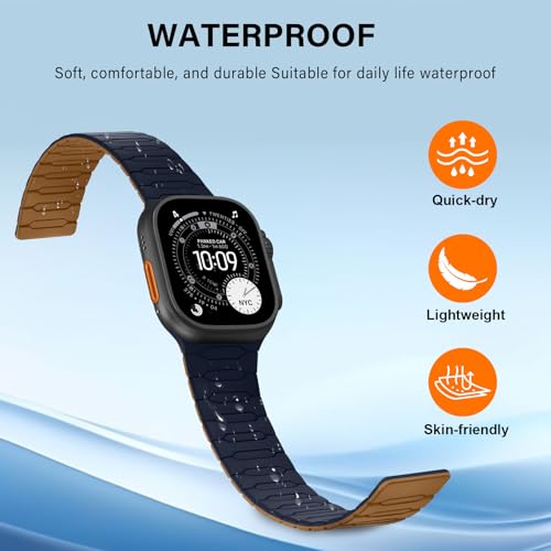 Sixmoat Compatible con Apple Watch Correa 49mm 46mm 45mm 44mm 42mm para Hombre Mujere, Correa Magnética Deportiva de Silicona para iWatch Ultra SE Serie 11 10 9 8 7 6 5 4 3 2 1, (Indigo-Marrón)