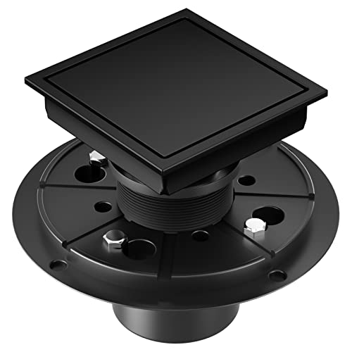 Photo 1 of CIFOX 4 Inch Black Shower Drain with Tile Insert Grate Removable Cover, SUS 304 Stainless Steel Square Floor Drain with Flange, Watermark&CUPC Certified, Matte Black