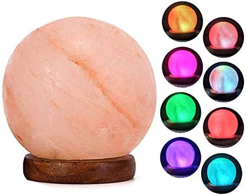DYALYD Himalayan Salt Lamp Multi Color Changing, Release Negative Ions for Office Home Deco Yoga, Round Crystal Rock Hand Carved+Genuine Wood Base+Colors Changing Salt Lamp