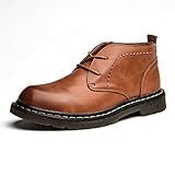 Hilotu Men's Martin Boots Casual Cowhide Leather