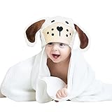 Bamboo Hooded Bath Towel with Cute Detailed Puppy Character. Extra Large For Baby, Infant, Toddler, Small Children. Thick Absorbent 500 GSM. Light Weight, Machine Wash with BONUS Wash Cloth Included