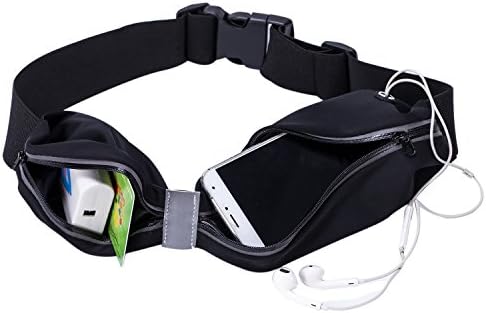 Nicecho Running belt - FlipBelt Fitness Workout Belt - Waist Fanny Pack Pouch Bag with Two Pocket for iPhone 7, 6s, Galaxy J7, S6, S7 and Key, Money, Reflective Crotch and Opening for Headphones