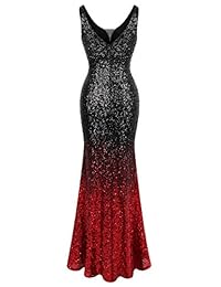 Angel-fashions Gatsby 20s - Vestido de noche para mujer con cuello en V y lentejuelas brillantes