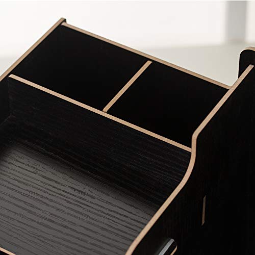 Wood Desk Organizer 4 Tier 8 Compartments with Drawer,Workspace Organizers Student desk finishing for School,Office Suppies File Letter Sorter Document Folder Tray Pen Holder,Storage Shelf Rack, Black