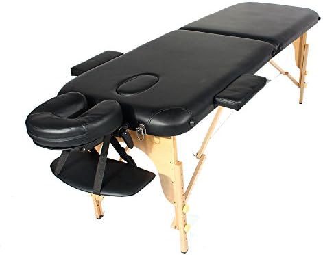 Masione® Portable folding Massage Table Lightweight Black 2-Section Massage Table with Carrying Case Face Pillow