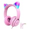 Cat-Ear-Led-Light-Up-Kids-Headphones-with-Microphone-iClever-HS20-Wired-Headphones-Shareport-94dB-Volume-Limited-Foldable-Over-Ear-Headphones-for-Kids-GiftsSchooliPadKids-TabletTravel-Pink iClever Kids Headphones with Microphone, Cat Ear Led Light Up, HS20 Wired Headphones -Shareport- 94dB Volume Limited…