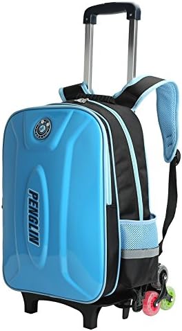 Primary Kid School Student Colorful 3-Wheeled Removable Pull Rod Lightweight Rolling Backpack Adjustable Disassembled Bag Trolley Carry On Luggage Large Capacity Printing Design Unisex 17-inch