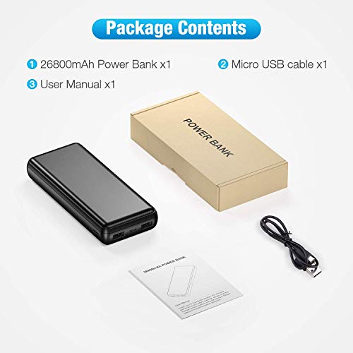 IEsafy 26800mAh Power Bank High Capacity Portable Charger with 2 Ports Ultra High Speed Battery Pack Phone Charger Backup Battery Compact for Smart Phone, Tablet and More