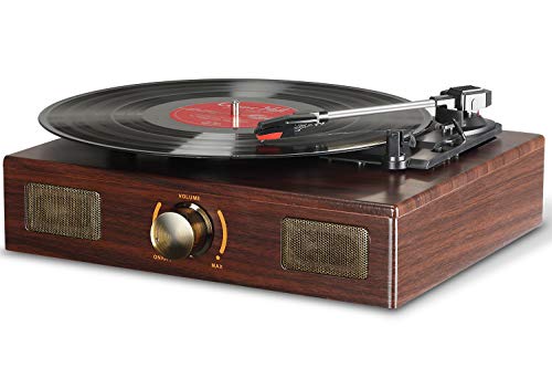 LuguLake Vinyl Record Player, LuguLake Turntable with Stereo 3-Speed, Record Player, and RCA Output, Vintage Phonograph with Retro Wooden Finish