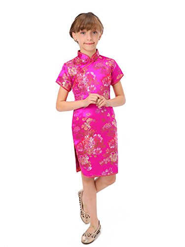 Bitablue Girls' Fuchsia Colorful Peony Chinese Dress