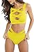 Prograce Women's Sexy Criss Cross High Waist Bandage 2PCS Bikini Set Swimsuit (L, Yellow)