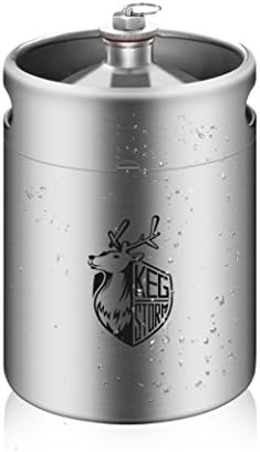 KEG STORM 1.5 Gallon Mini Keg Style Growler Homebrew Craft Durable with Gas Release Valve Cap, Stainless Steel, Silver