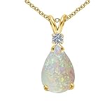 Voss+Agin Genuine Opal and Diamond Pear Drop Pendant, 10x7mm, in 14K Yellow Gold Over Sterling Silver, 18''