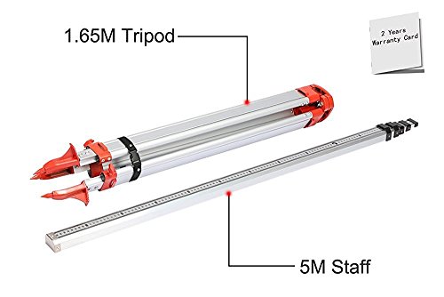 Ridgeyard 5 Section 5m (16.4ft) Telescoping Leveling Rod with 1.63m (64.96 inches) Aluminum 5/8 Inch - 11 Mounting Threaded Flat Head Tripod for Rotary Laser Level Auto Level Theodolite