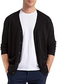 QUALFORT Mens Cardigan Sweater 100% Cotton Pockets Casual Slim Fit V-Neck Knitted Sweaters Button up