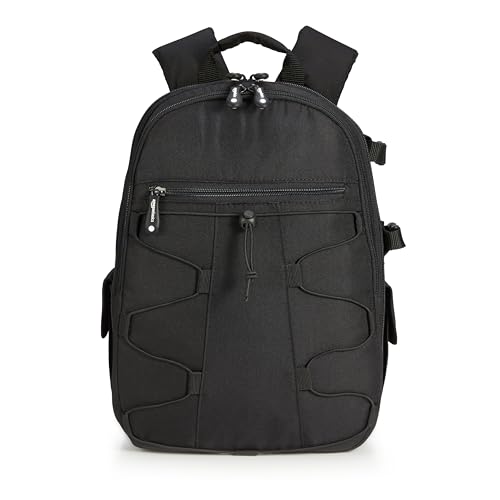 Amazon Basics Großer Kamerarucksack mit Interner Polsterung für DSLR und Zubehör, Wasserdicht und Stoßfest, 30 x 15 x 37 cm, Einfarbig, Schwarz