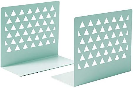 Spyhome 2PCS/Set Metal Hollow Desktop Organizer Bookends Simply Style Geometry Book Ends Support Stand Holder Shelf Bookrack Home Office Supplies (Green)