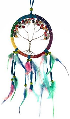 Tree of life - chakra colors - natural gemstone chips - suede dream catcher