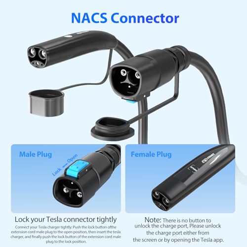EVDANCE Extension Cord for Tesla, Up to 50A 21FT 12KW 240V NACS Extension Cord for EV Charger, Compatible with Tesla Wall Connector, Tesla Extension Cord for Model Y/X/3/S
