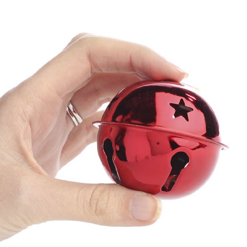 Package of 12 Shiny Red 65mm Jingle Bells with Star Cutouts for Embellishing and Decorating