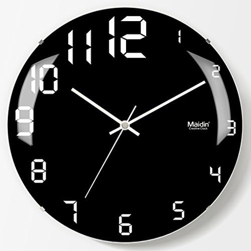 DORE HOME Restaurant Wall Clock, Round Frameless Glass Wall Clock, Cafe Silent Wall Clock, Suitable For Bedroom Book Room Office Living Room Black A+ (Color : A, Size : 28x28CM)