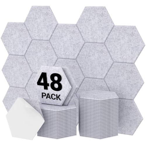 Hexagon Akustikplatten selbstklebend48Stücke, TONORSchallabsorber Schallschutz mit Hochdichte Wandfliesen Schall Dämmung30x26x1 cm für Studio, Büro, Akustische