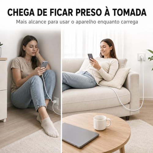 Cabo USB-C para USB-C 2 Metros 60W, Nylon Trançado Reforçado, Carga e Dados, Compatível com iPhone 15/16, Samsung Galaxy, Xiaomi, iPad, MacBook, Notebook e Tablet