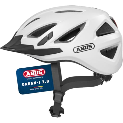 ABUS Stadthelm Urban-I 3.0 - Fahrradhelm mit Rücklicht, Schirm und Magnetverschluss - für Damen und Herren - Weiß, Größe L