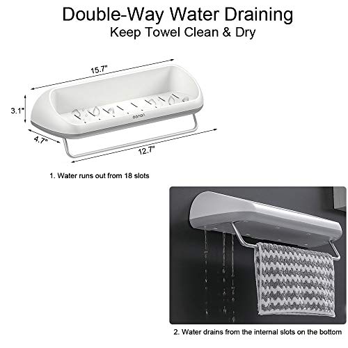 BHeadCat Wall Mounted Shower Caddy, Bathroom Shelf with Automatic Toothpaste Dispenser Squeezer Drill-Free Large Storage Organizer Shelves with Towel Holder