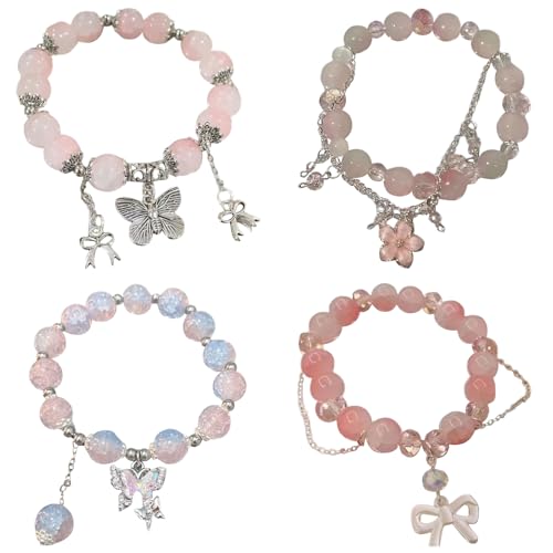 Uwdiohq Faux Healing Crystal Bracelets, Adjustable Stretch Pink Zebra Bracelet Crystal Jewelry Yoga Meditation Relax Gifts Friendship Birthday for Women Teen Girls A